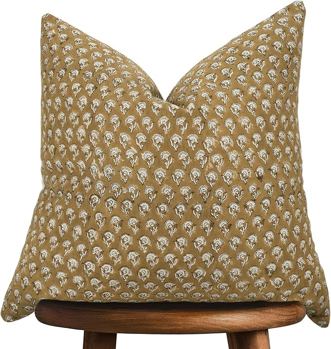 Hand-Block Printed, Artisan-Made Neutral Accent Throw Cushion Cover- Thick Cotton Cushion for Sof... | Amazon (US)