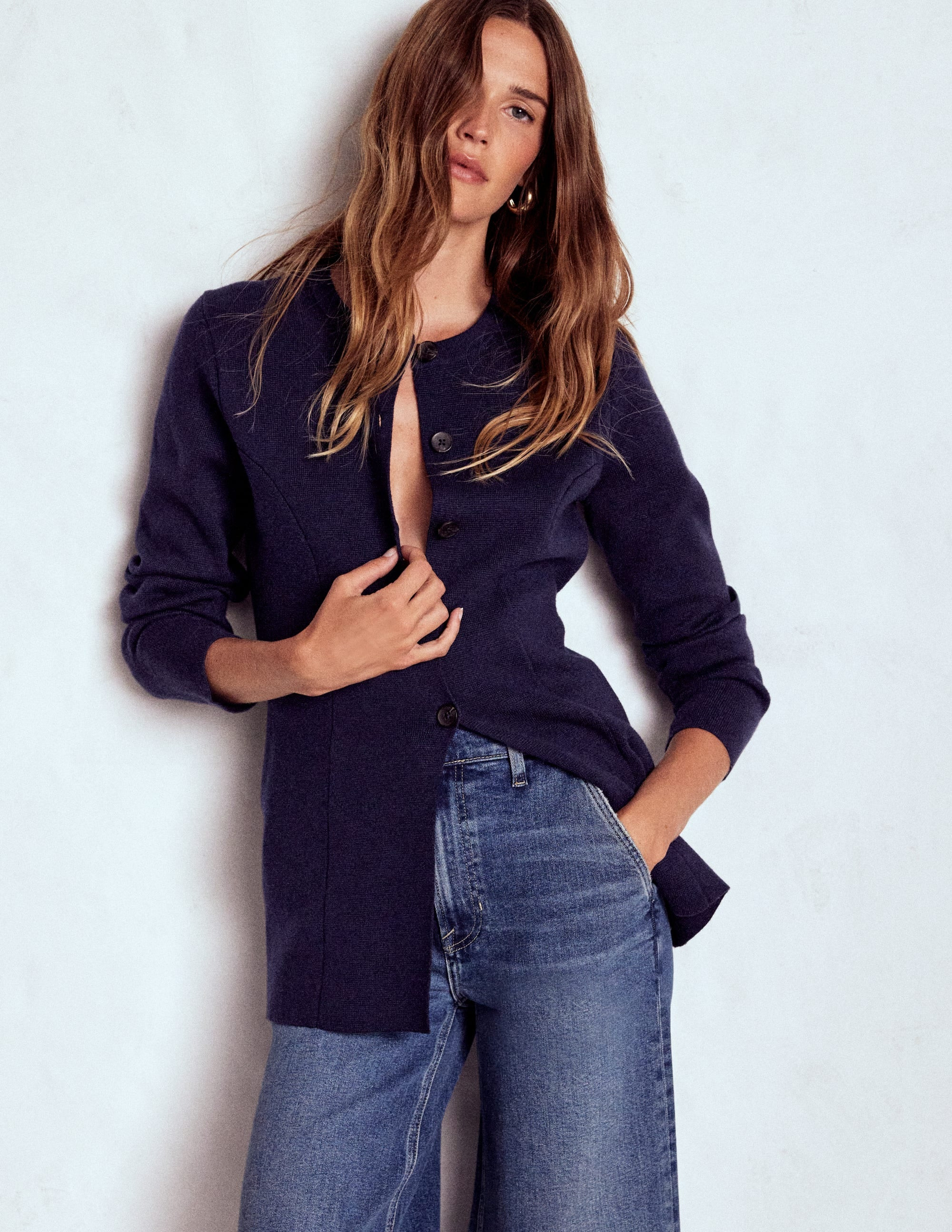 Joanna Fitted Knitted Jacket-Navy | Boden (US)