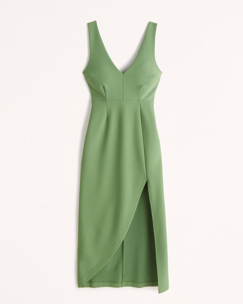 Plunge Neck Midi Dress | Abercrombie & Fitch (US)