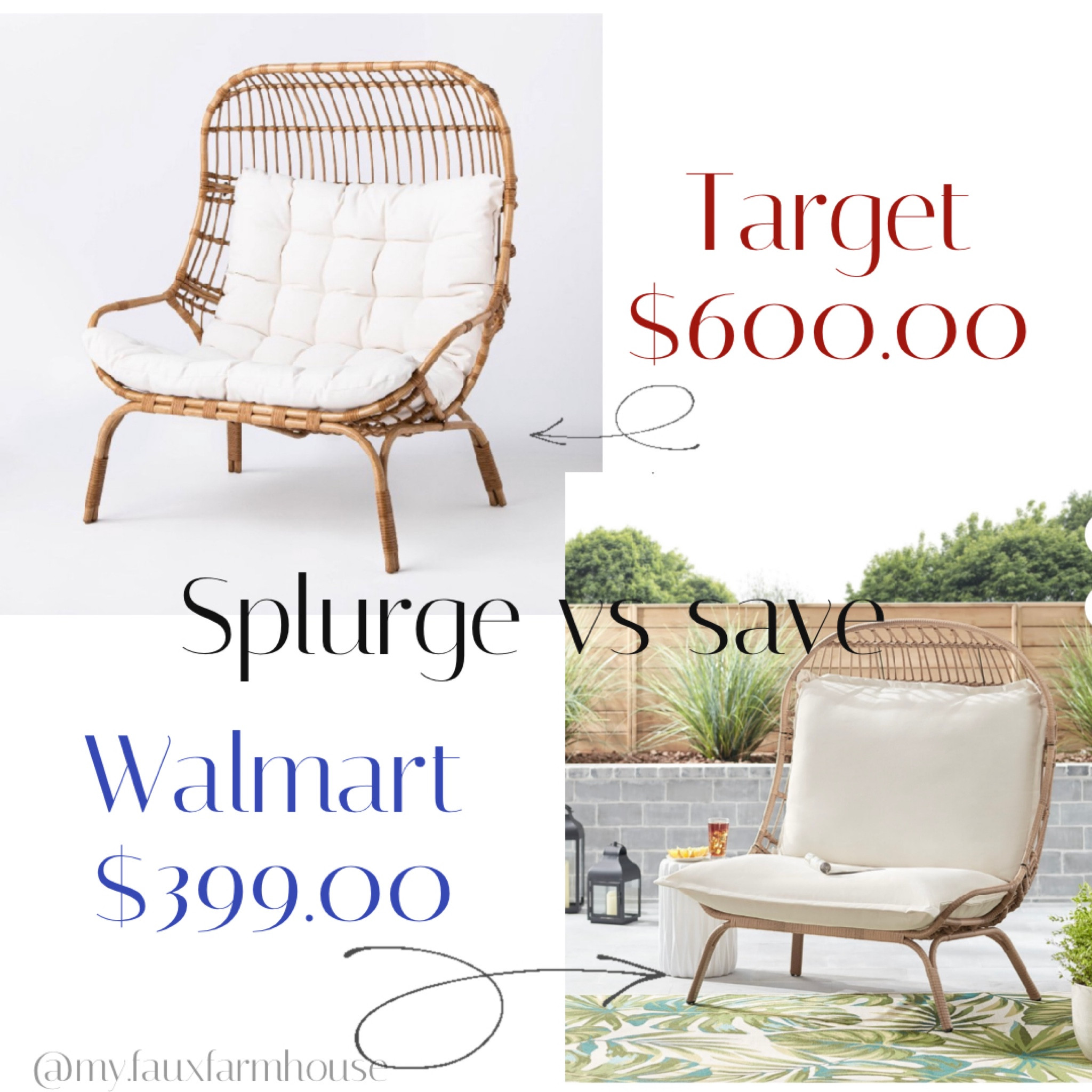 Splurge vs save - egg chairs from Walmart and target 

#LTKSeasonal #LTKhome #LTKFind
