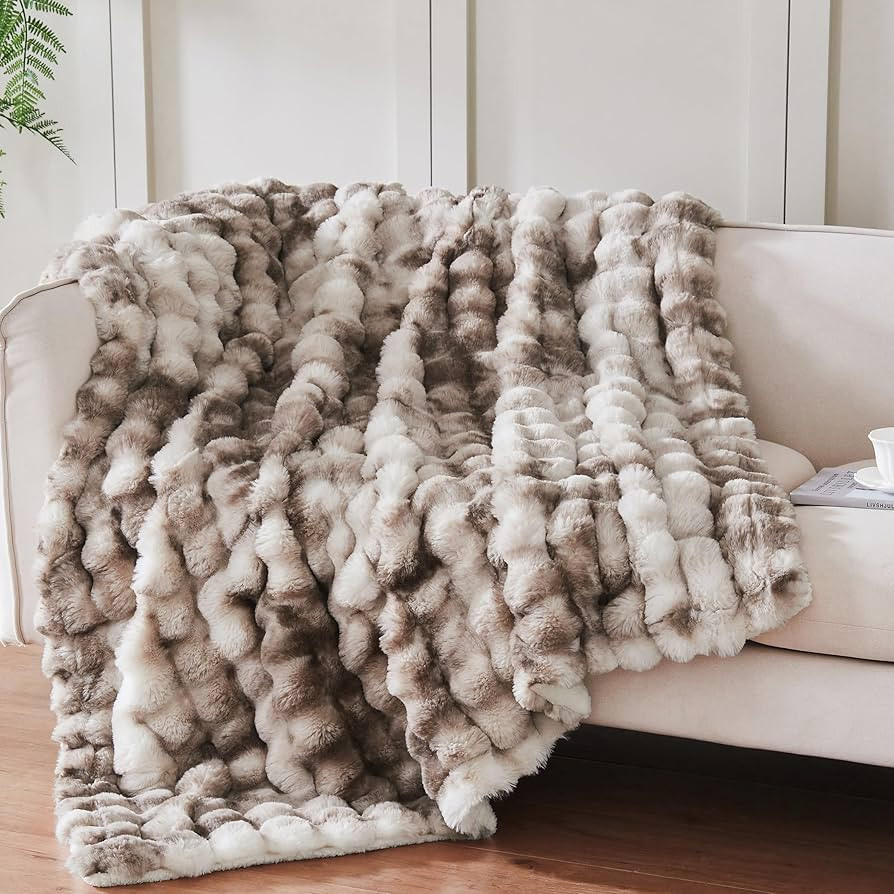 50x60 Inches Ultra-Soft Fuzzy Faux Fur Plush Throw Blanket - Thick, Warm Sherpa for Couch, Sofa, ... | Amazon (US)