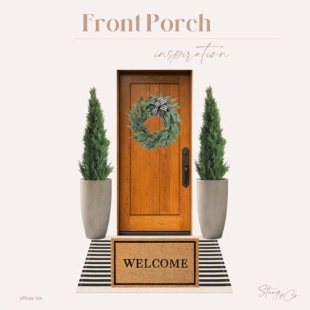 This front port inspiration includes a wreath, faux cedar trees, large beige pots, a “welcome” mat, and a striped mat for a layered look.

Front porch, door mat, outdoor decor, amazon home

#LTKstyletip #LTKhome #LTKfindsunder50