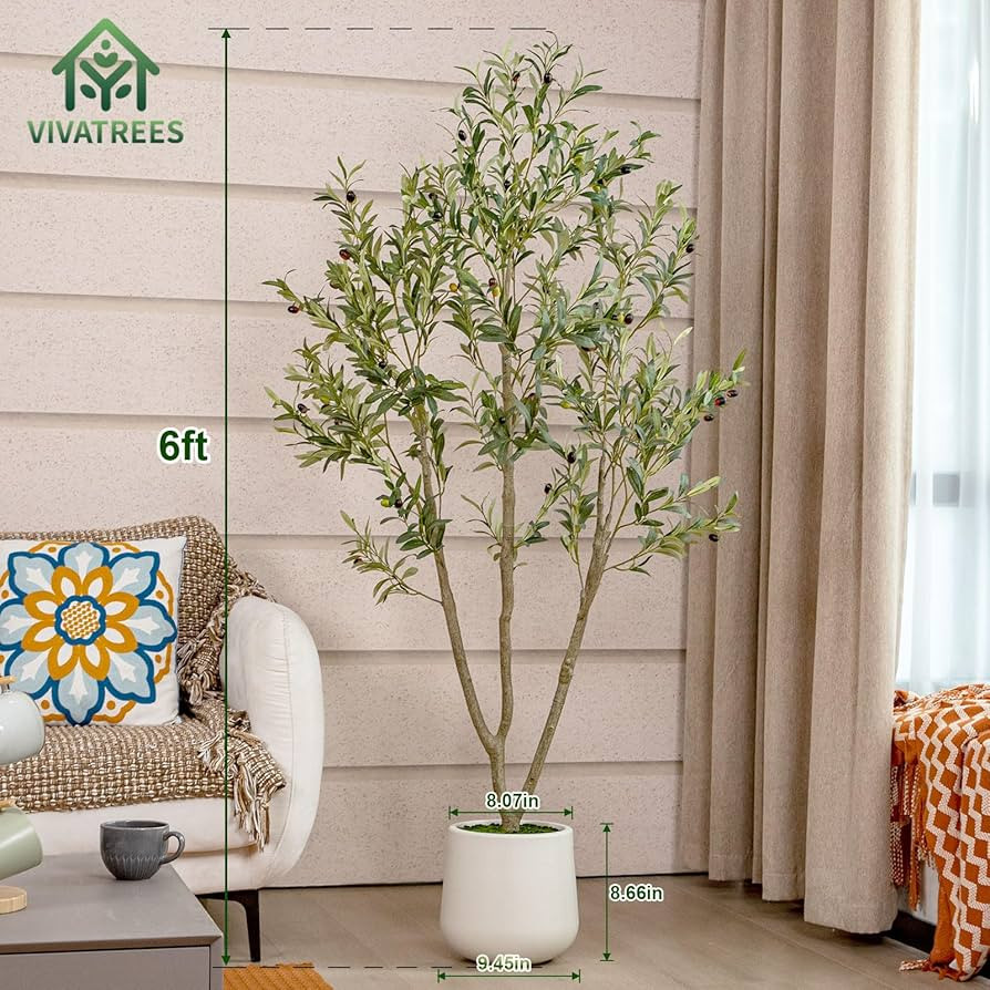 Olive Trees Artificial Indoor, 6FT Tall Faux Olive Tree with White Tall Planter, Artificial Plant... | Amazon (US)