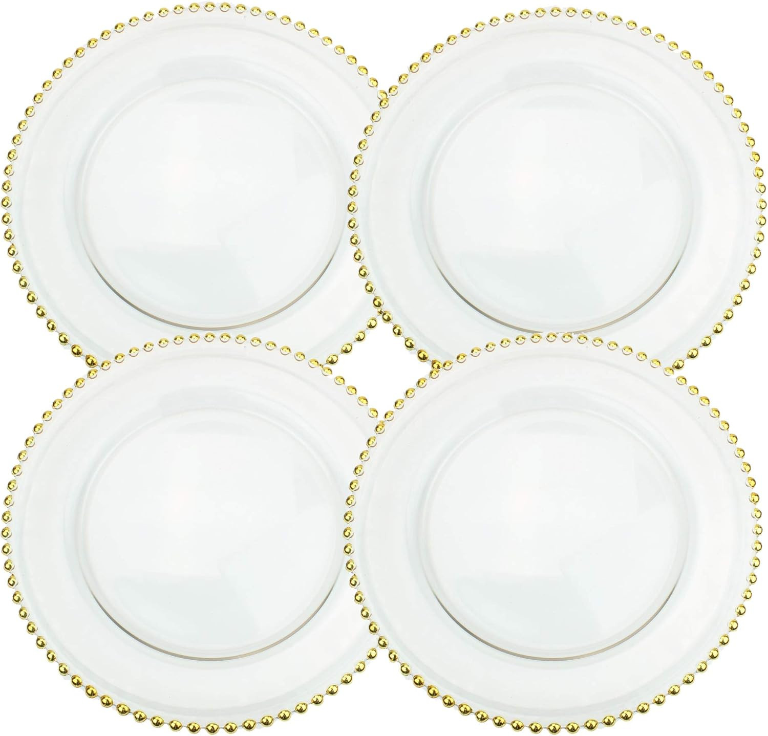 Clear Glass Charger 12.6 Inch Dinner Plate With Beaded Rim - Set of 4 - Gold | Amazon (US)
