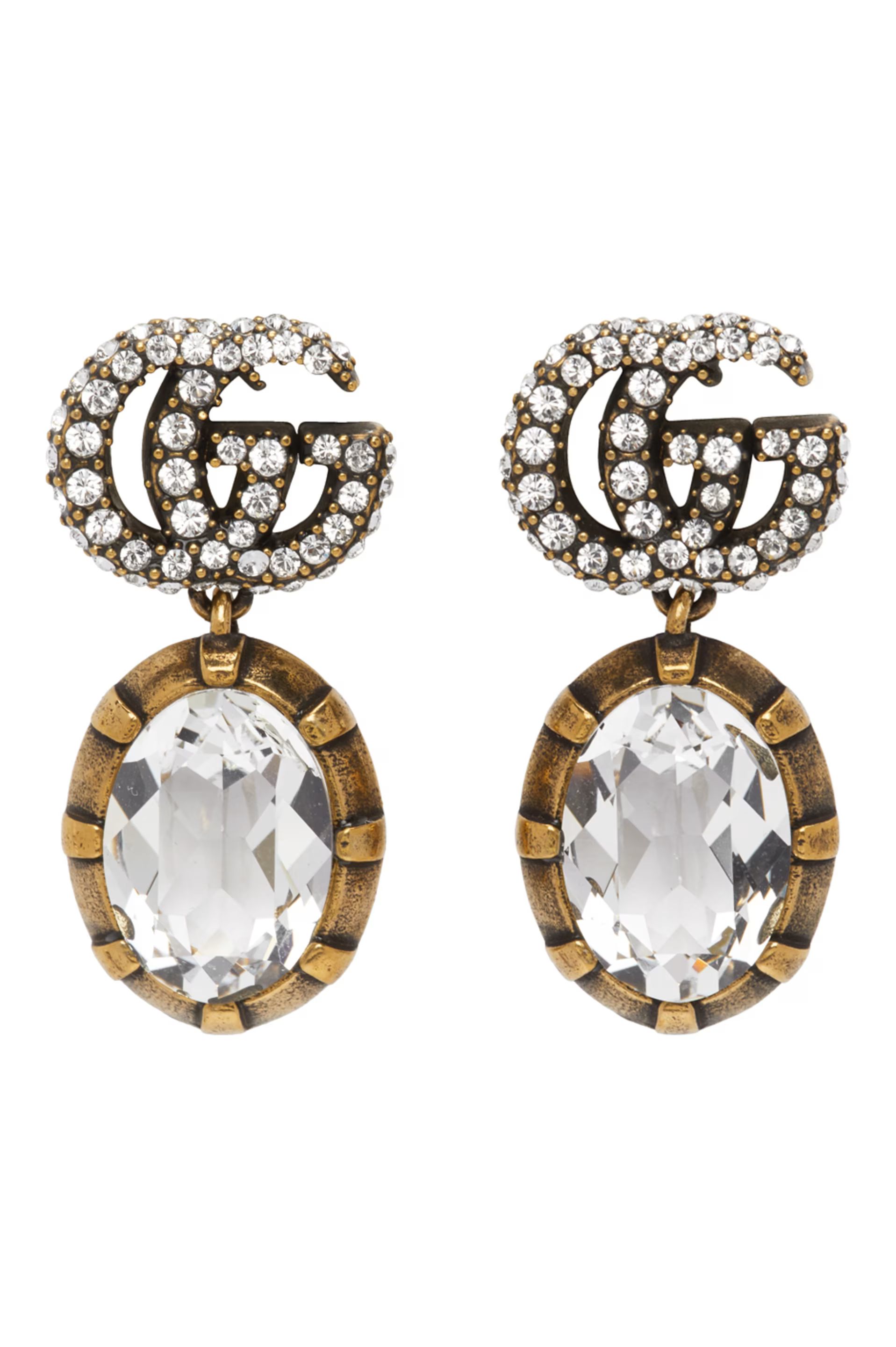 Gucci - Gold Crystal Double G Earrings | SSENSE