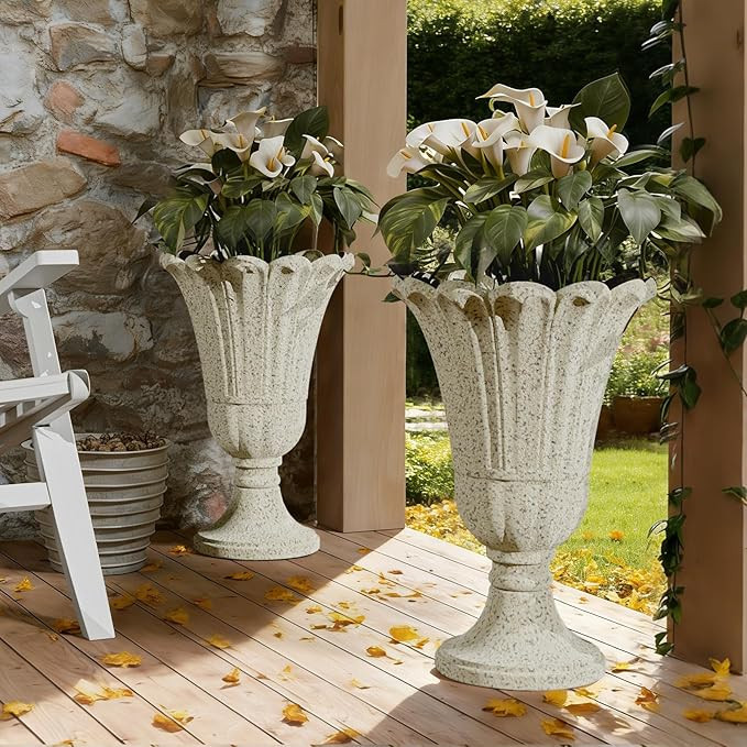 Heavy-Duty 23.6" Tall Urns Planters for Outdoor Plants - Set of 2 Water Storage Base Large Outdoo... | Amazon (US)