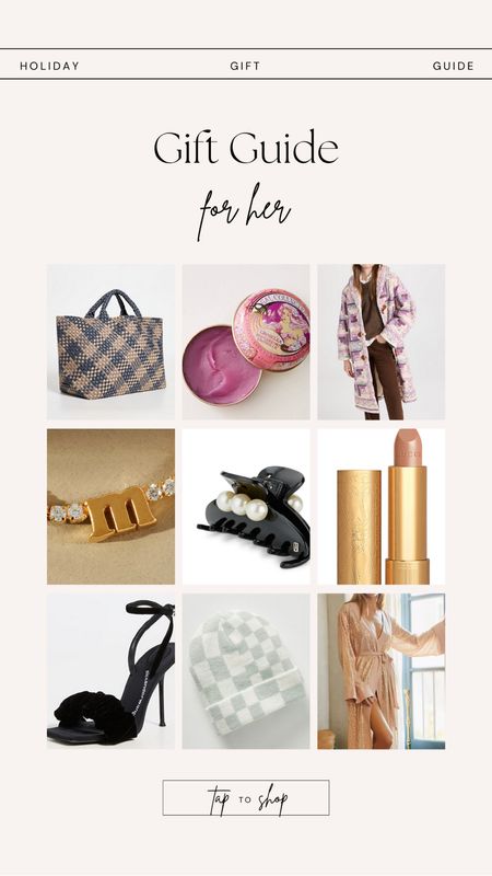 Gift guide for her, beanie rose lip balm, coat, initial necklace, claw clip, lipstick, Gucci, heels, tote bag 

#LTKHoliday #LTKSeasonal #LTKGiftGuide
