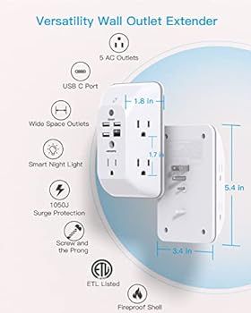 Outlet Extender with Night Light, Multi Plug Outlet, USB Wall Charger Surge Protector 4 USB Charg... | Amazon (US)