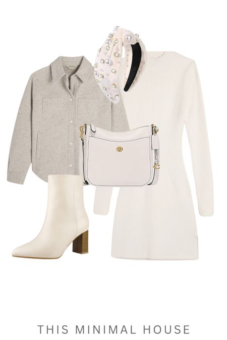 Neutral cream Christmas dress with belt bag, boots, and a tshirt jacket! #style #momstyle #christmasootd #neutraloutfit

#LTKHoliday #LTKGiftGuide #LTKsalealert