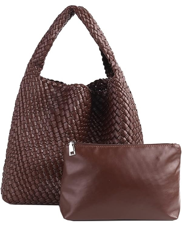 Women Vegan Leather Hand-Woven Tote Handbag Fashion Shoulder Top-handle Bag All-Match Underarm Ba... | Amazon (US)