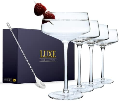 The TAG Store | Luxe Martini Glasses Set of 4 | 8oz Coupe Glass Set with Bar Spoon | Handblown Cr... | Amazon (US)