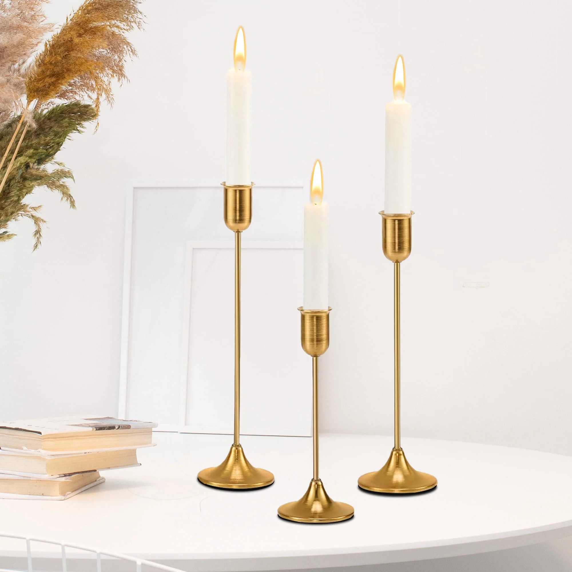 Brass Gold Candle Holder - 3 PCS Taper Candlestick Holders - Vintage Candle Stick Holders - Moder... | Walmart (US)
