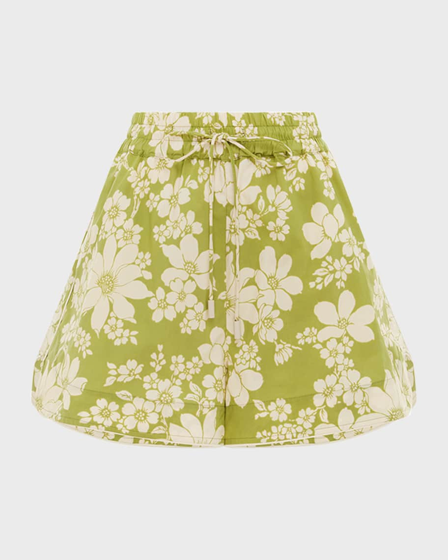 ALEMAIS Leisa Floral Cotton Wide-Leg Shorts | Neiman Marcus