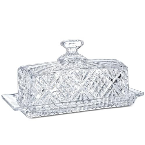 Crystal Covered Butter Dish,8inch Classic Glass 2-Piece Design Butter Keeper with Lid | Butter Holder | Dishwasher Safe | Amazon (US)