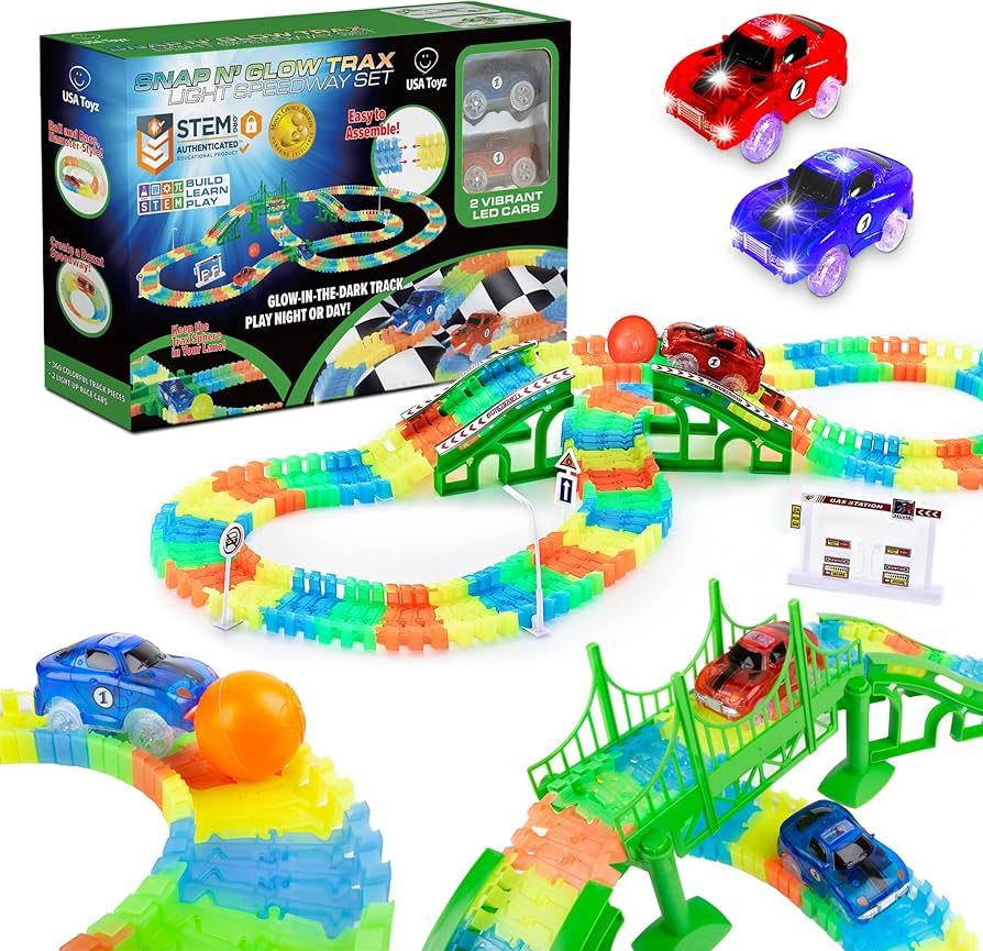 USA Toyz Glow Race Tracks and LED Toy Cars - 360pk Glow in The Dark Bendable Rainbow Race Track S... | Amazon (US)