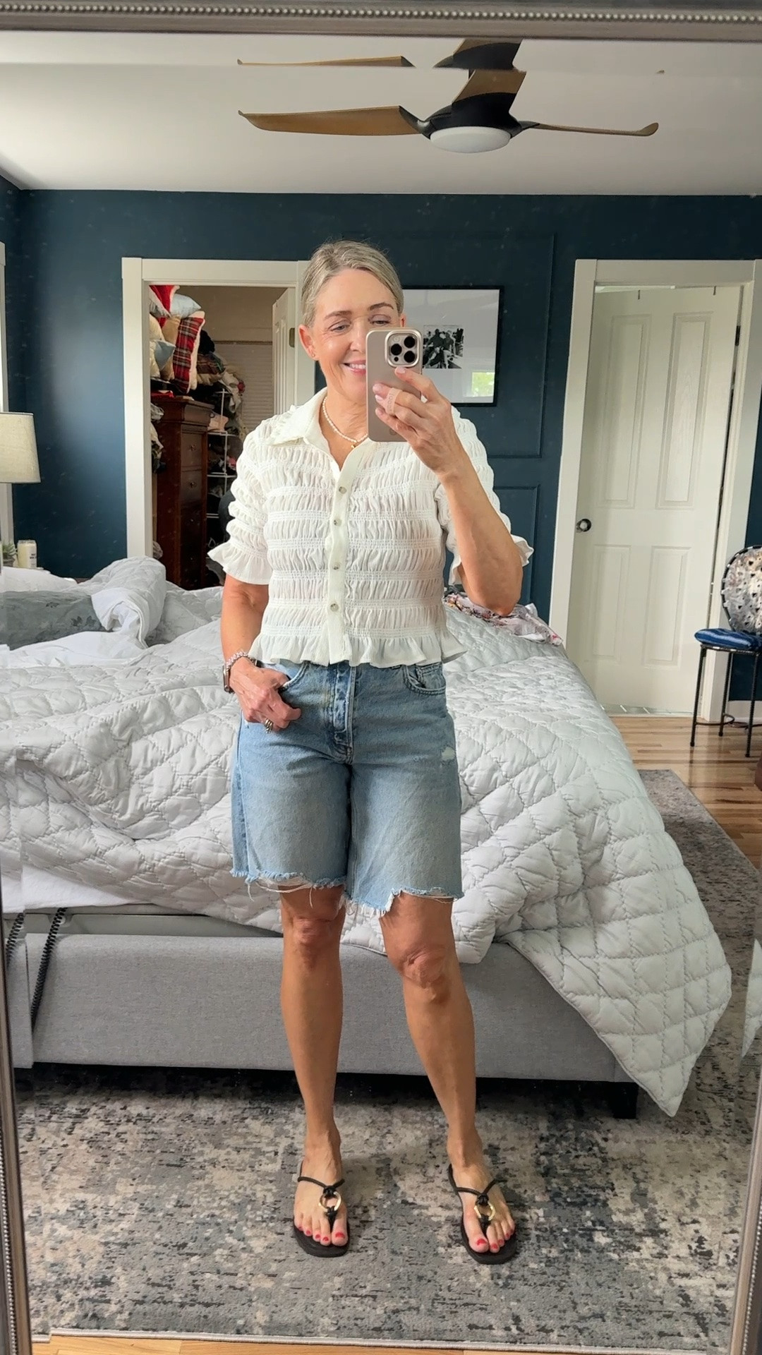 Summer outfit idea with denim
Bermuda shorts.

#LTKootd #LTKgrwm #LTKOver40