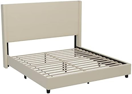 Merrick Lane Bramlett Modern King Size Platform Bed Frame with Padded Faux Linen Upholstered Wingbac | Amazon (US)