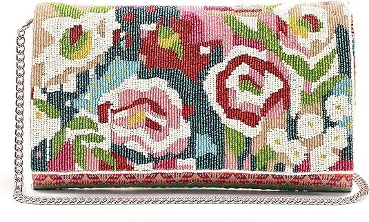 America and Beyond Geo Floral Beaded Flap Clutch Handbag Pink Purple Cream Bag NEW | Amazon (US)