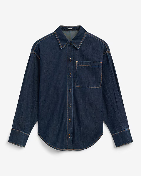 Dark Wash Denim Boyfriend Shirt | Express