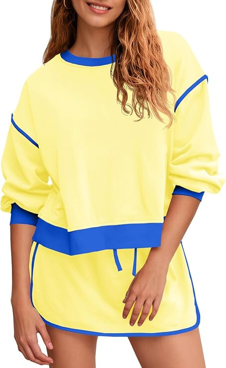 Fisoew Womens Sweatsuits 2 Piece Set Crewneck Sweatshirts High Waisted Skort Skirts Tennis Runnin... | Amazon (US)