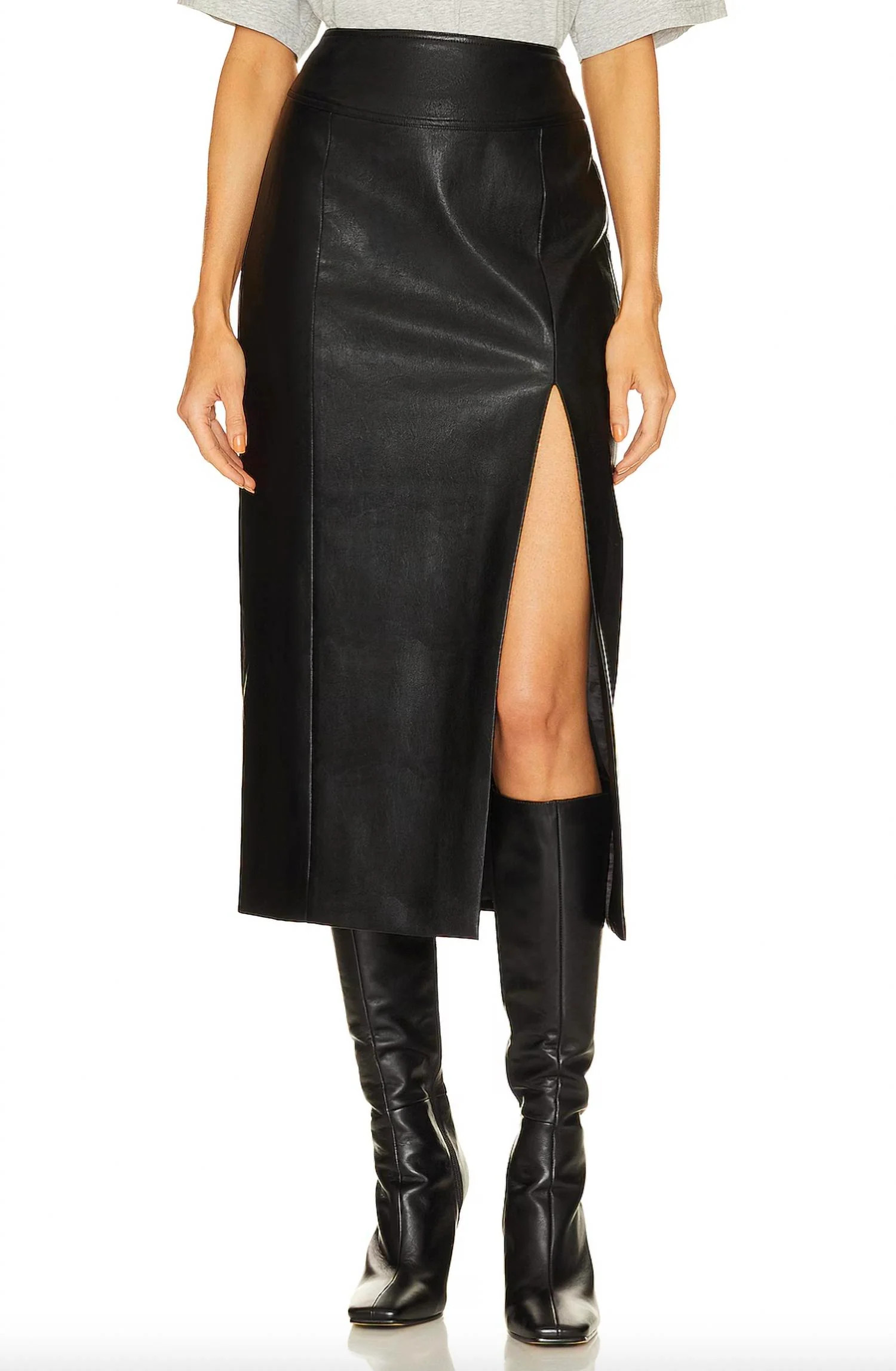 Dante Faux Leather Midi Skirt In Black | Shop Simon