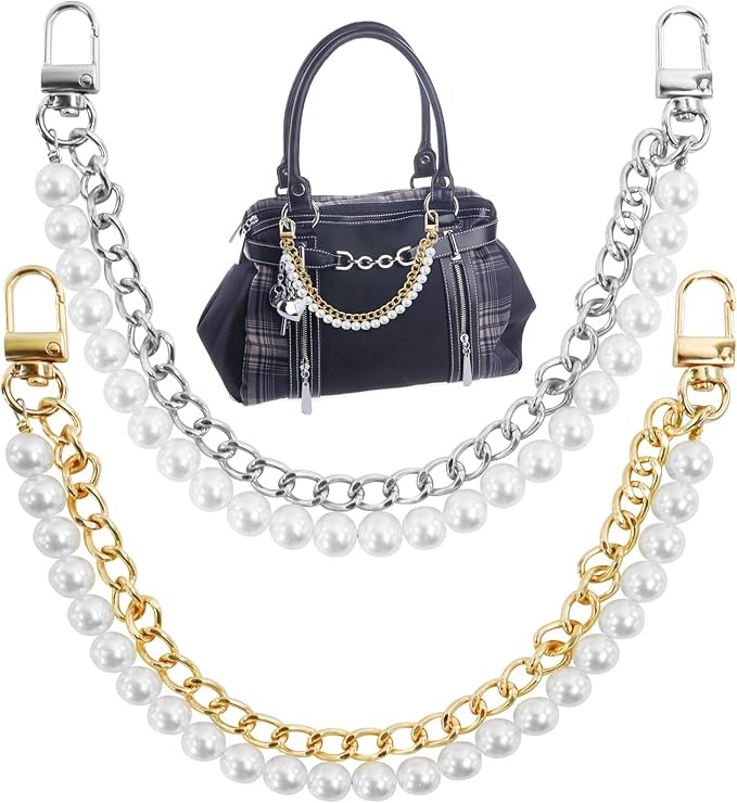 2 Pcs Pearl Purse Chain Handbag Straps, Metal Shoulder Crossbody Bags Short Handle Replacement Ba... | Amazon (US)