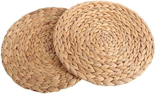 kilofly Natural Water Hyacinth Weave Placemat Round Braided Rattan Tablemats 11.8 inch x 2pc | Amazon (US)