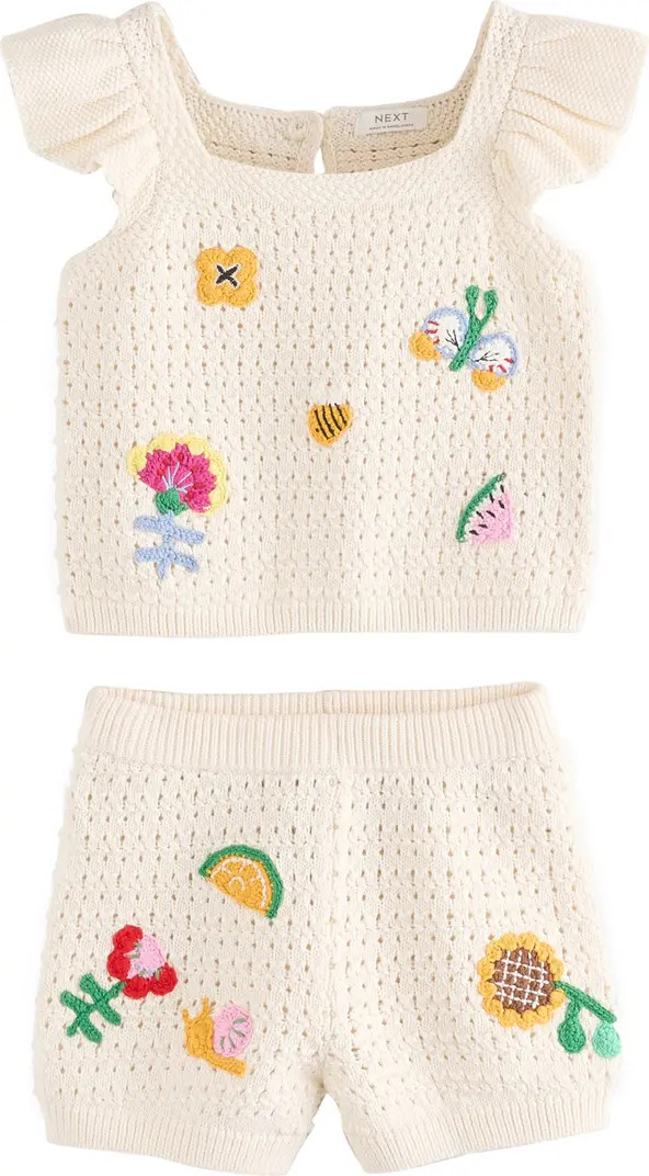 Kids' Crochet Appliqué Open Stitch Cotton Top & Shorts Set | Nordstrom
