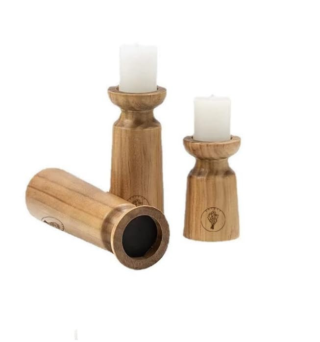 Rustic Wooden Candle Holders Pillar, 8", 6", 4" – Set of 3 Little Natural Stands - Fits Slim LE... | Amazon (US)