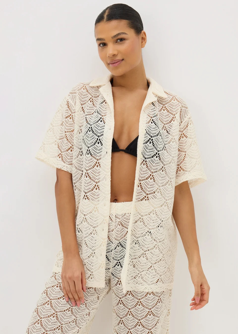 Cream Crochet Shirt Top | Matalan (UK)