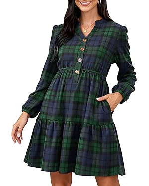 Jayscreate Women's 2025 Long Sleeve Corduroy Dress Above Knee A-Line V Neck Fall Winter Short Wor... | Amazon (US)