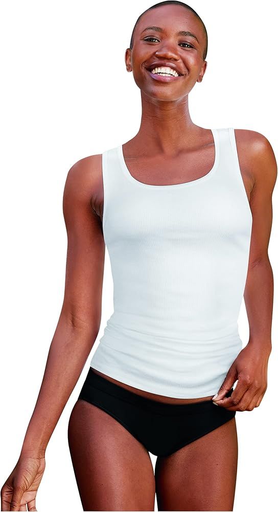 Hanes Undershirt, Ribbed Value Pack, Comfortable 100% Cotton Tank Tops for Women, 6-Pack | Amazon (US)