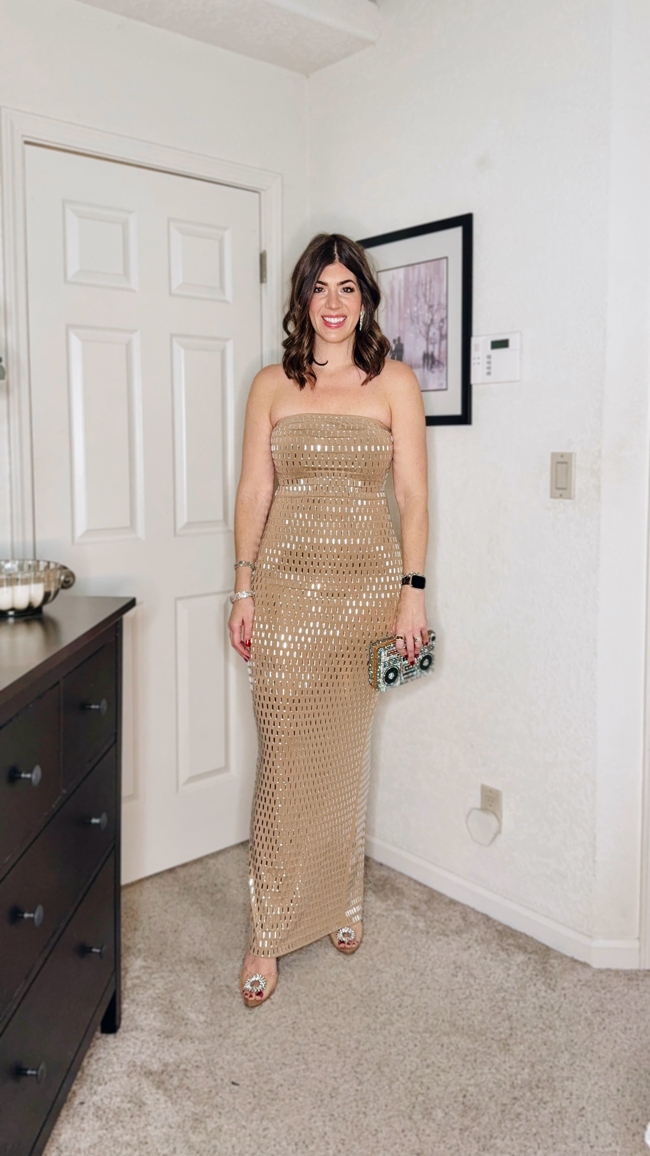 In a medium in the rhinestone strapless wedding guest dress 
New Year’s Eve outfit, wedding guest, black tie, night out 

#LTKMidsize #LTKWedding #LTKParties