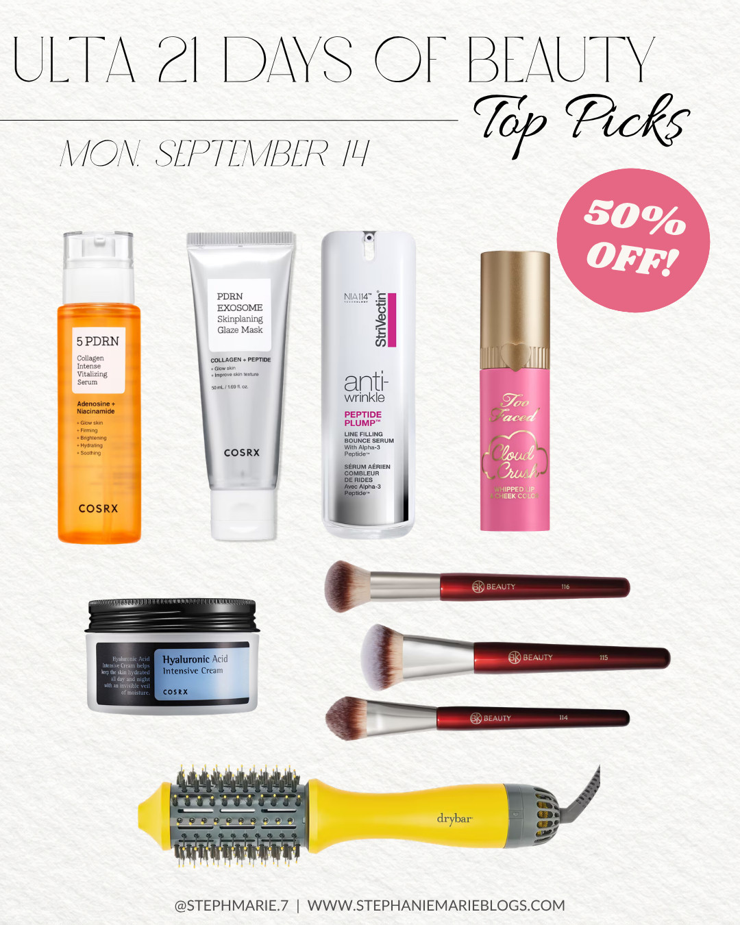 ULTA'S 21 DAYS OF BEAUTY SALE IS HERE ✨ These beauty favorites from COSRX, StriVictin, Too Faced, BK Beauty and Drybar are 50% off today only!  

 #LTKOver40 #LTKSaleAlert #LTKBeauty