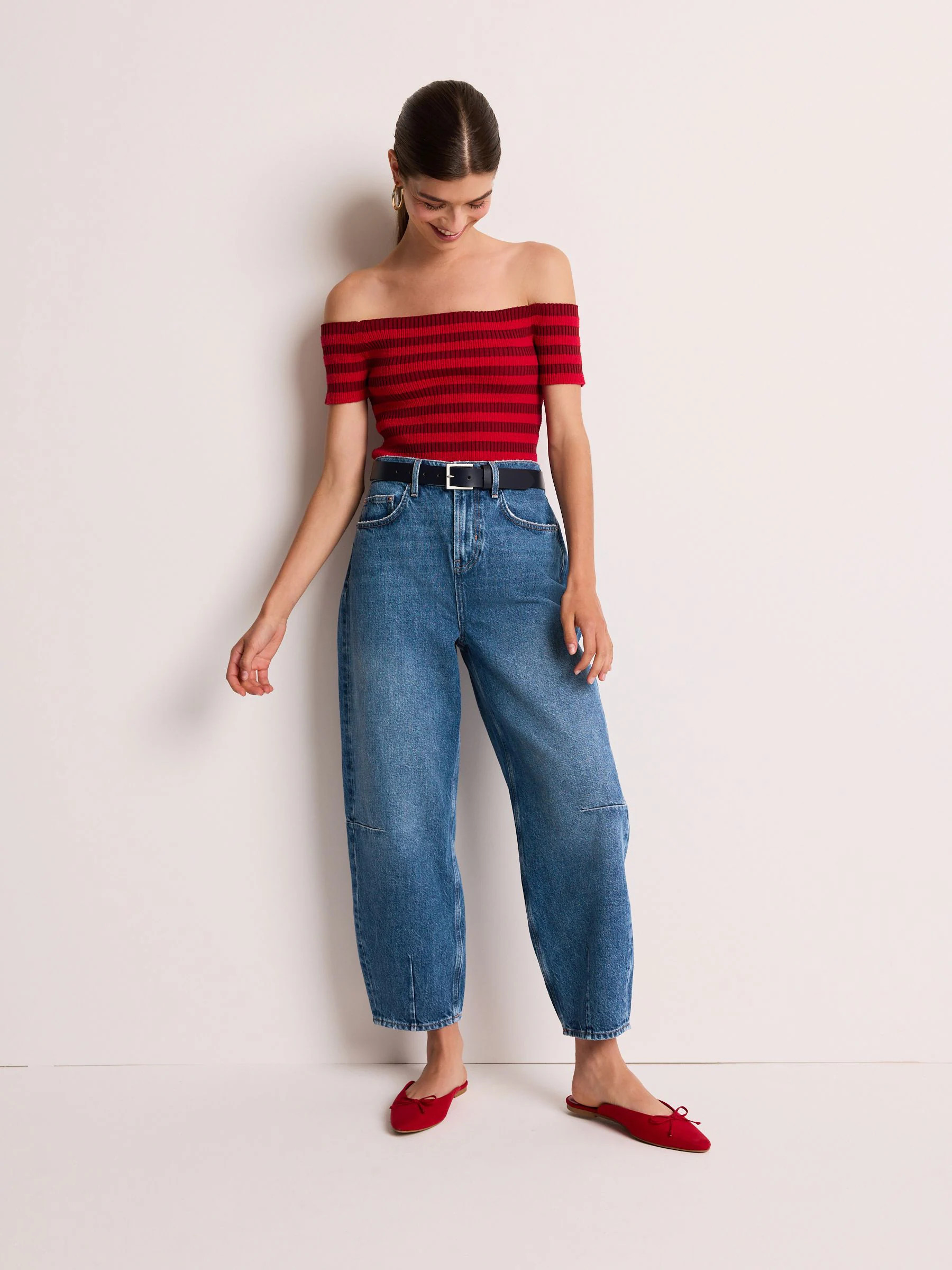 Buy Dark Blue Dart Detail Barrel 100% Cotton Jeans from Next Australia | Next AU