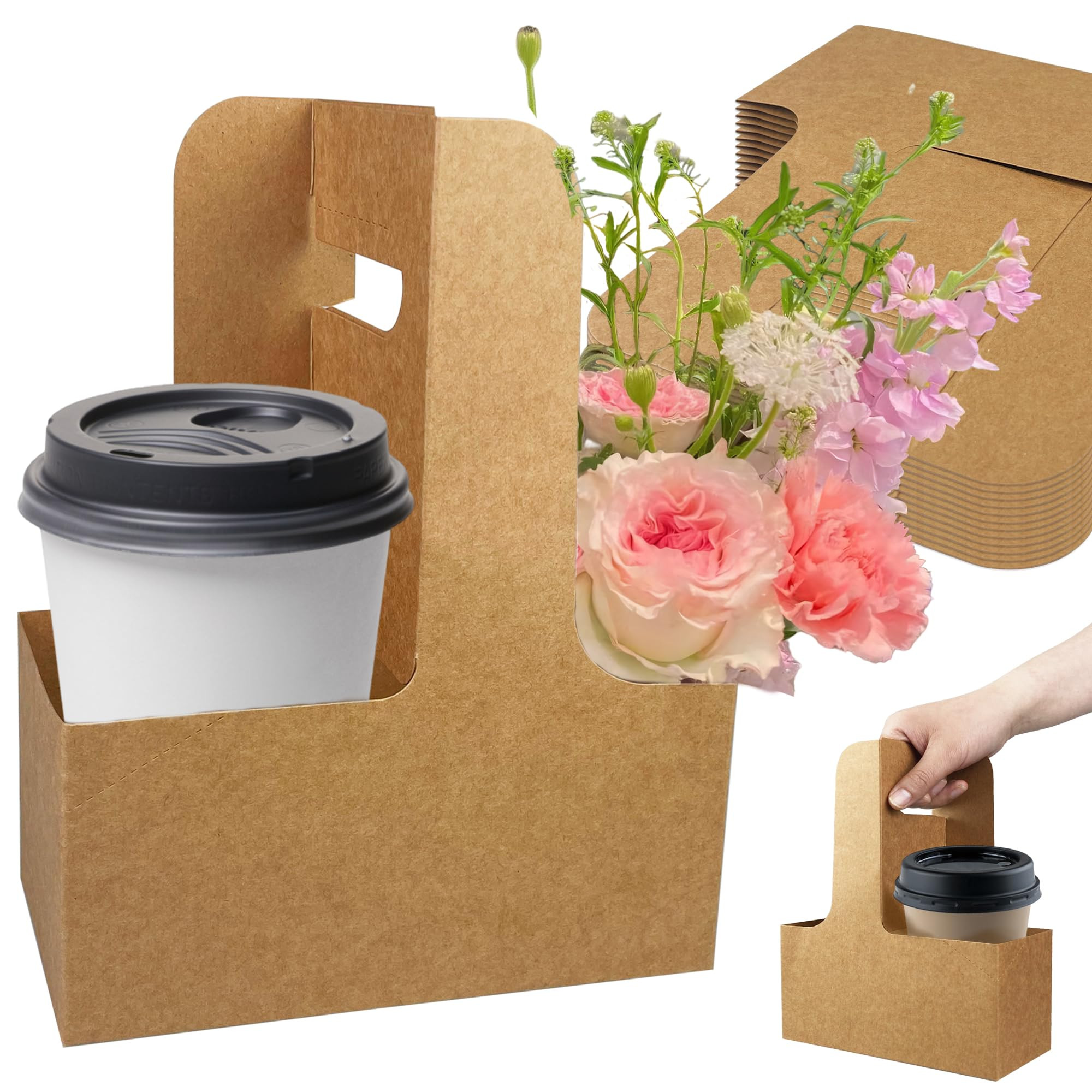 MUMULULU 14Pcs Disposable Beverage Carrier with Handle 2 or 4 Cups Holders Kraft Paper Coffee Cup... | Amazon (US)