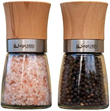 Wood Salt and Pepper Grinder Set - Beech Wood with Adjustable Coarseness | Amazon (US)