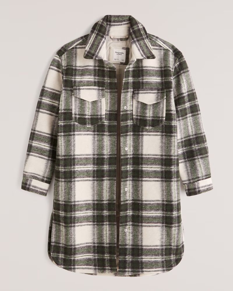 Women's Long-Length Wool-Blend Shirt Jacket | Women's Coats & Jackets | Abercrombie.com | Abercrombie & Fitch (US)