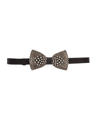 Feather Bow Tie, White/Black | Neiman Marcus