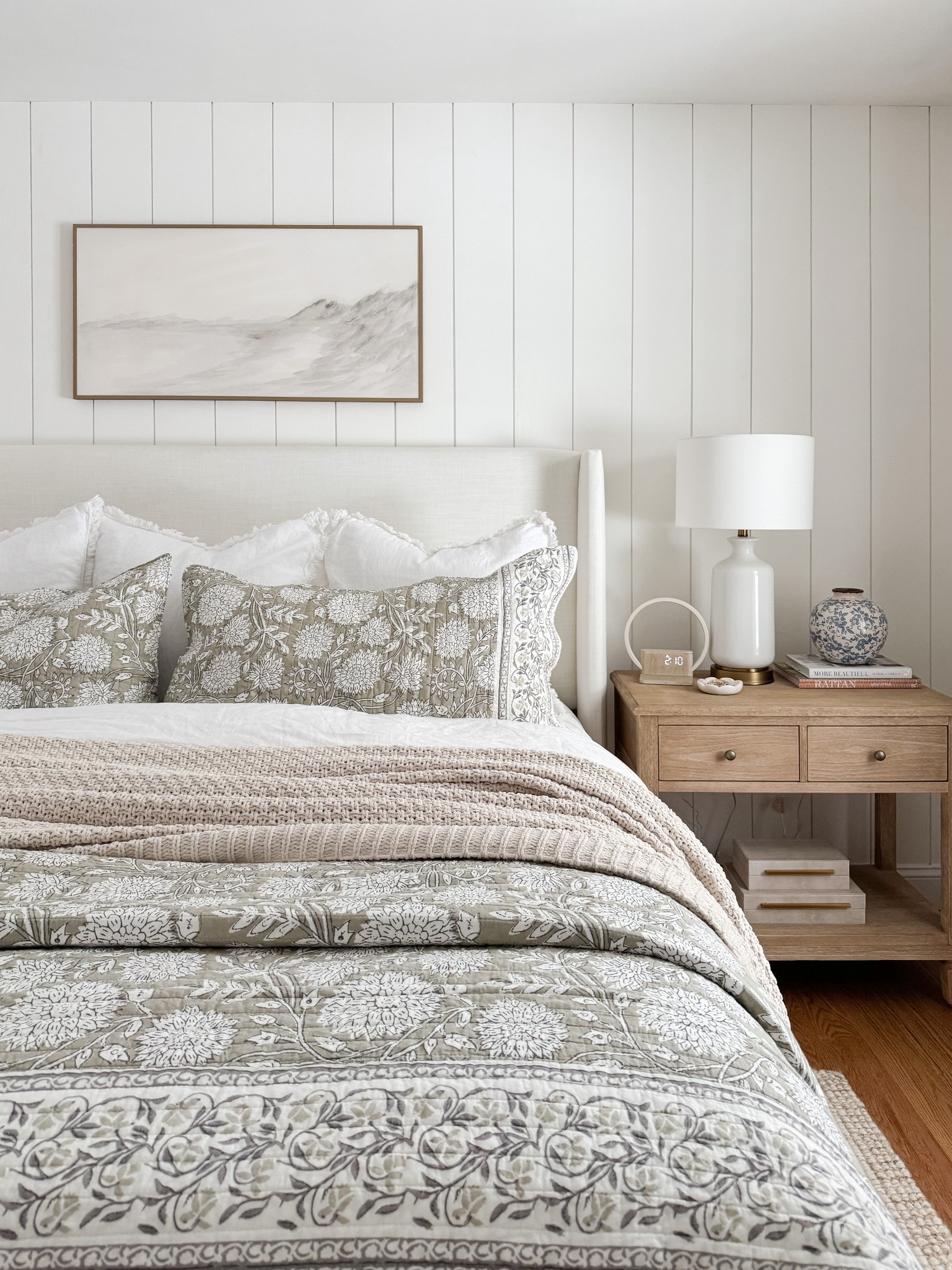 Amazon Neutral coastal bedroom with gingham bedding, layered throw blankets, textured knit coverlet, and soft patterned pillows. Light wood nightstands and white table lamps create a calm, layered spring bedroom look. 
Spring bedding, neutral bedroom decor, layered bedding, spring bedding, coastal bedroom, throw blanket, knit coverlet, patterned pillows, light wood nightstands, white table lamps, cozy bedroom, serene bedroom style, sherri calnan home

#LTKHome