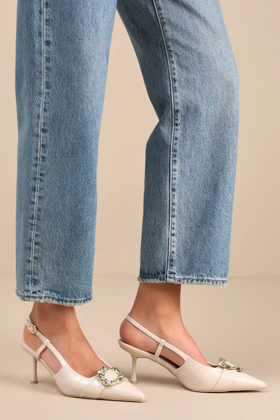 Artigan Bone Croc-Embossed Slingback Pumps | Lulus