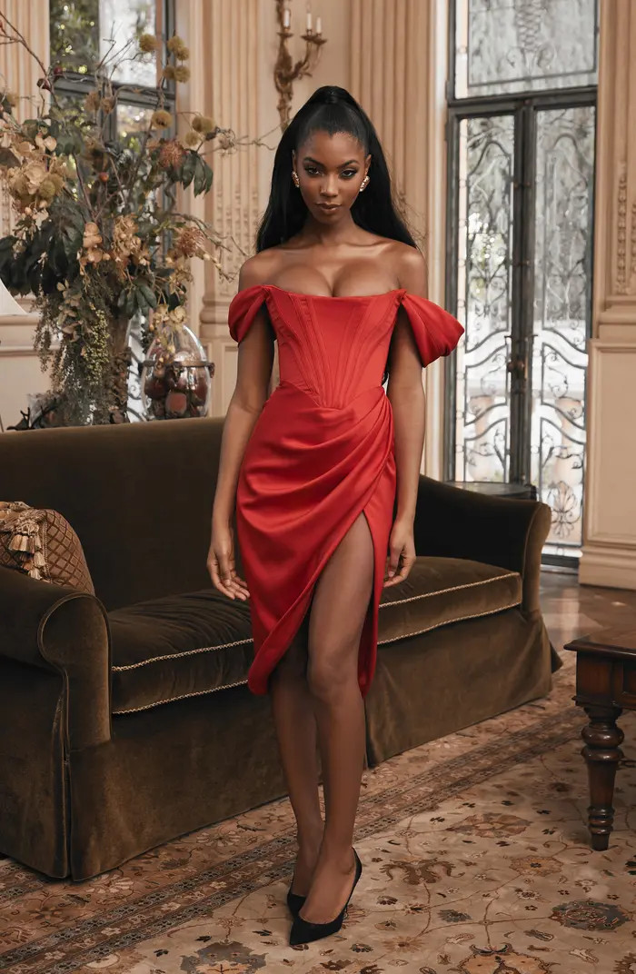 Loretta Off the Shoulder Satin Corset Dress | Nordstrom