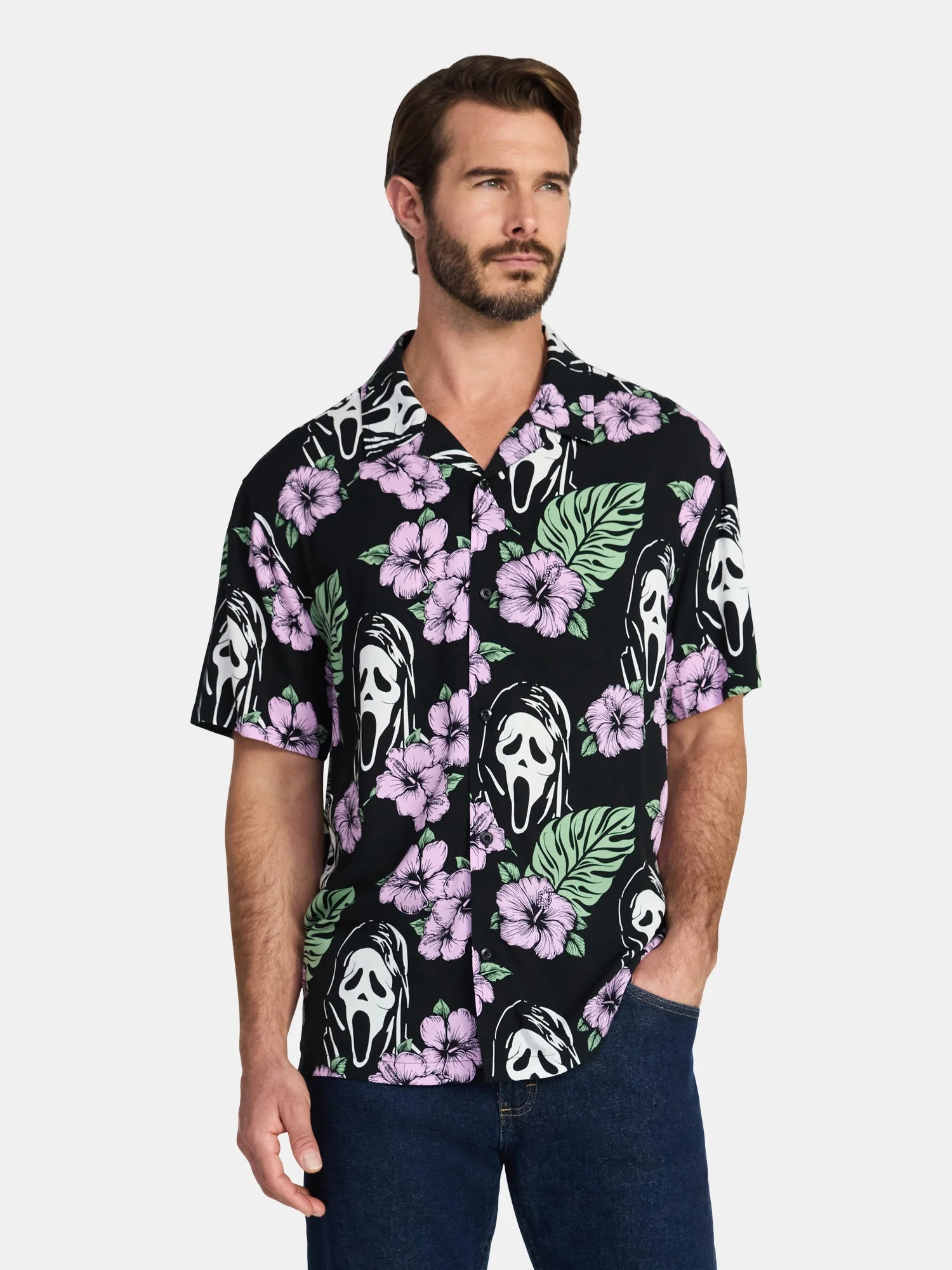 Ghost Face Men's and Big Men's Print Resort Shirt, Sizes XS-5XL | Walmart (US)