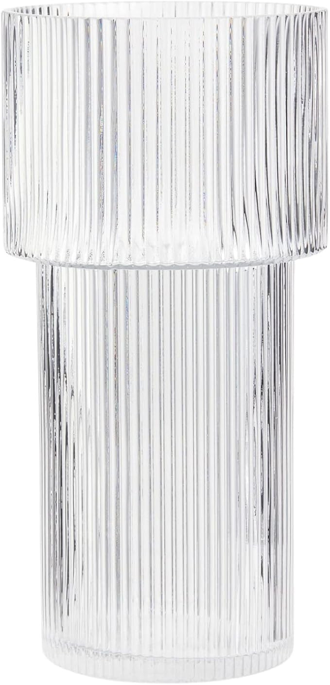 YANWE1 Ribbed Glass Vase, Clear Glass Vase, Flower Vase for Centerpieces, Tall Vase, Large Glass ... | Amazon (US)
