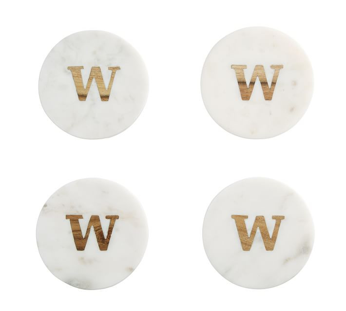 Alphabet Marble & Wood Coasters, Set of 4 - W | Pottery Barn (US)