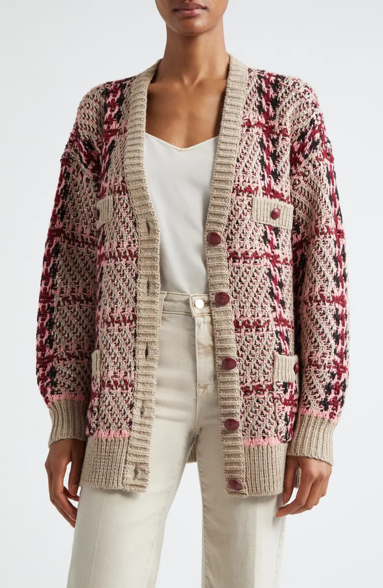 L'AGENCE Maci Sequin Houndstooth Cardigan | Nordstromrack | Nordstrom Rack
