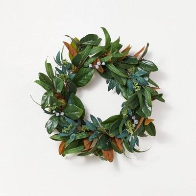 26" Artificial Magnolia Wreath White/Green - Threshold™ designed with Studio McGee | Target