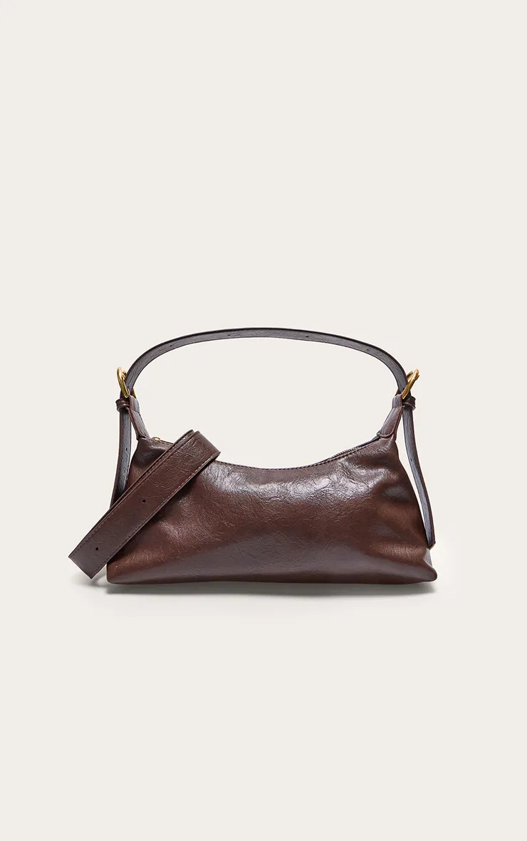 Chocolate Crinkle Pu Buckle Detail Shoulder Bag | PrettyLittleThing UK