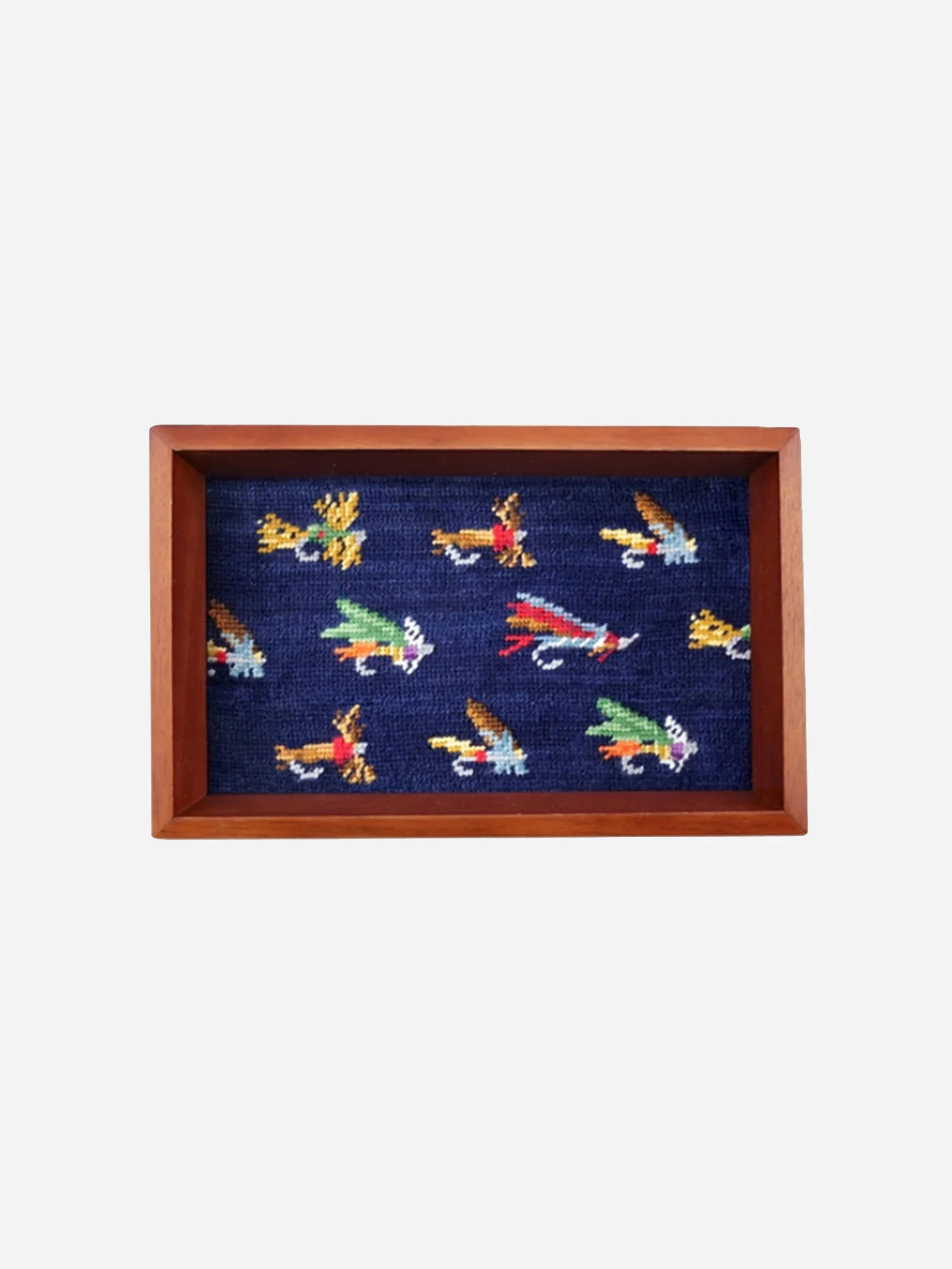 Smathers + Branson Fishing Flies Pattern Needlepoint Valet Tray | Saint Bernard