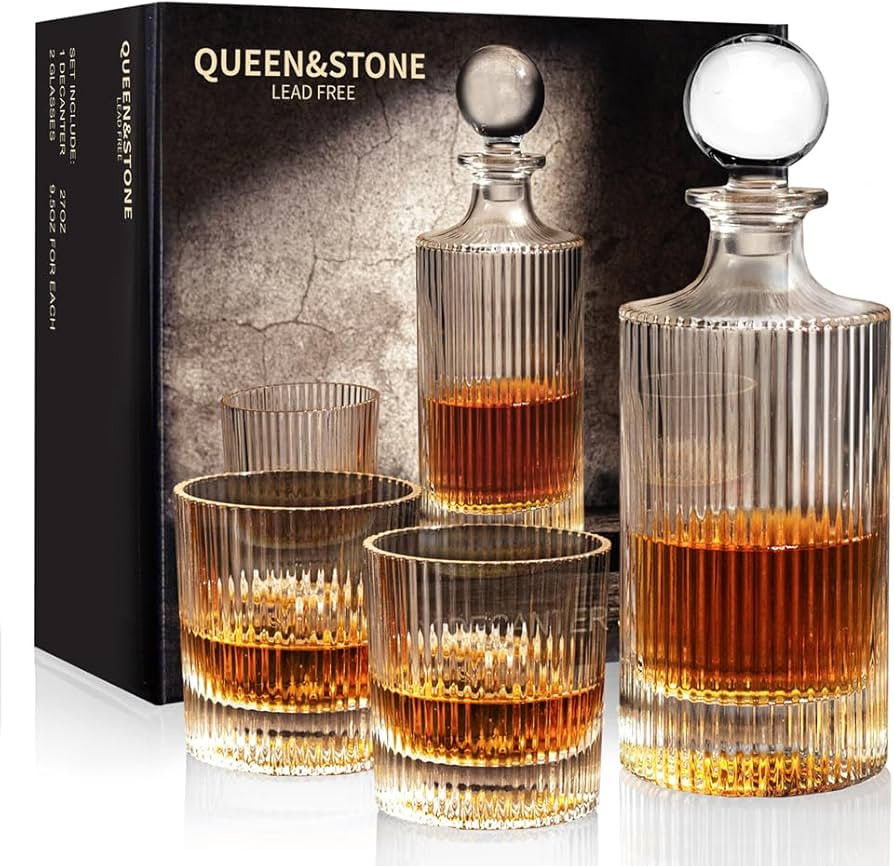 27Oz Whiskey Liquor Decanter Ribbed Set in Box,Decanter Set with 2 Glasses,Idea for Scotch Liquor... | Amazon (UK)